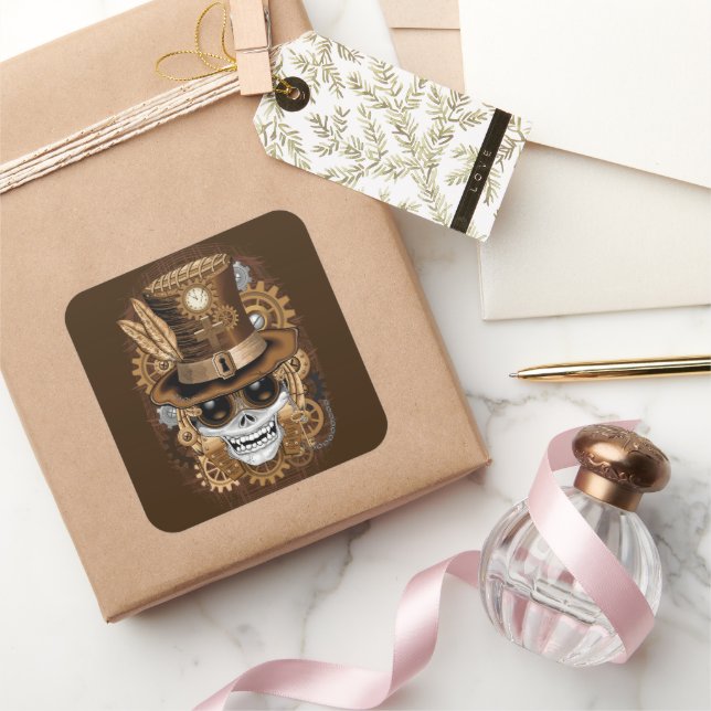 Skull Steampunk Voodoo Retro Machine Square Sticker (Gifting)
