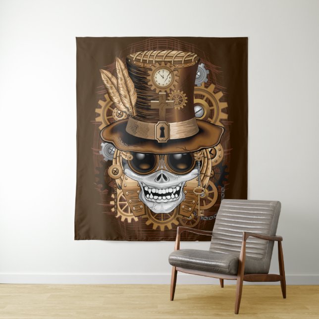 Skull Steampunk Voodoo Retro Machine Tapestry (In Situ)