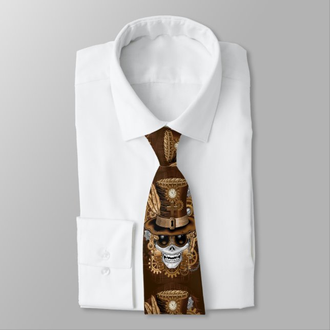 Skull Steampunk Voodoo Retro Machine Tie (Tied)