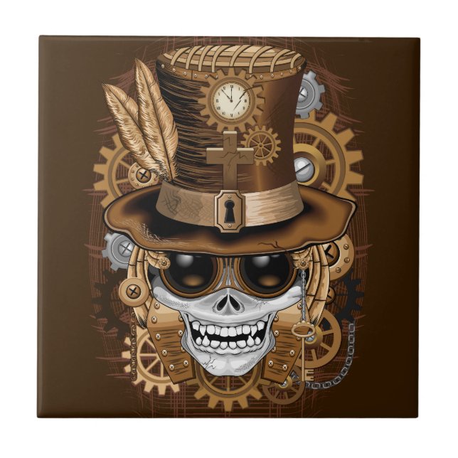 Skull Steampunk Voodoo Retro Machine Tile (Front)