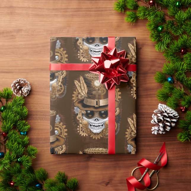 Skull Steampunk Voodoo Retro Machine Wrapping Paper (Holiday Gift)