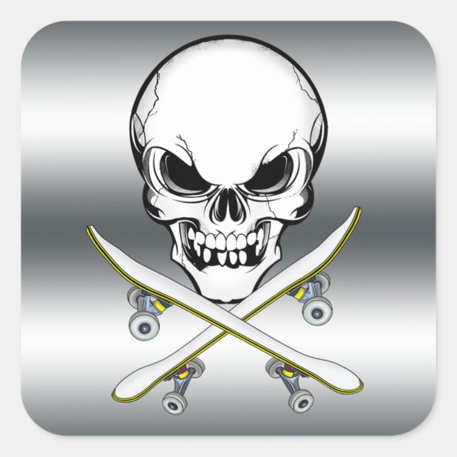 Skull sticker with skateboards silver (Front)