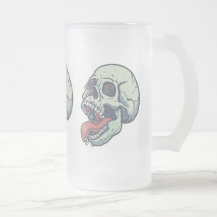 Skull Sticking Tongue Out Frosted Glass Beer Mug