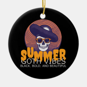 skull summer hat ceramic tree decoration