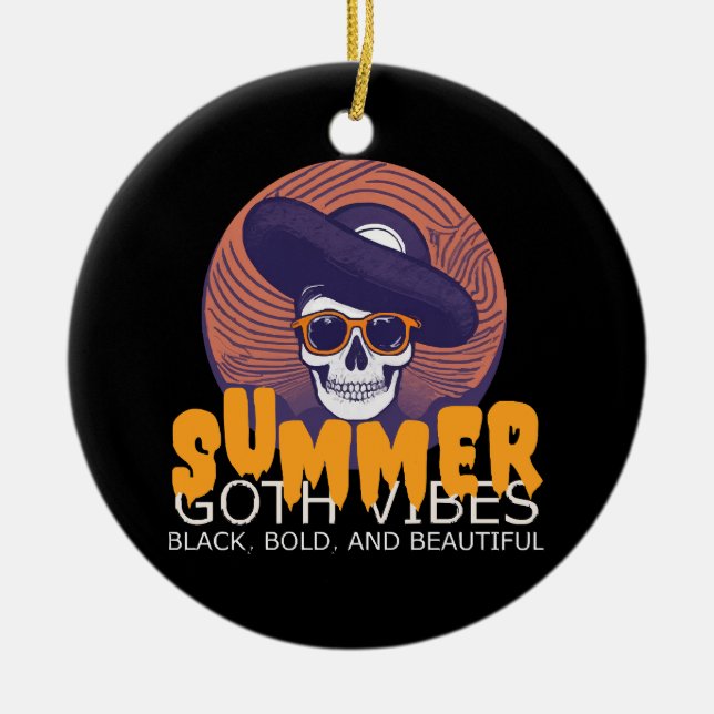skull summer hat ceramic tree decoration (Front)
