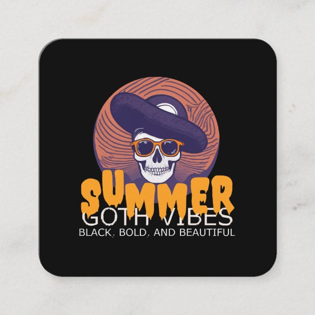 skull summer hat square business card (Front)