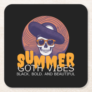 skull summer hat square paper coaster