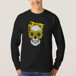 Skull sunflower bandanna floral sun flowers patter T-Shirt