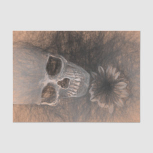 Skull Sunflower Gothic Vintage Sepia Sketch Art Tissue Paper