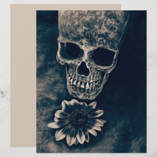 Skull Sunflower Vintage Cyanotype Gothic