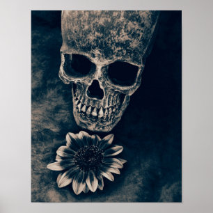 Skull Sunflower Vintage Cyanotype Gothic Poster