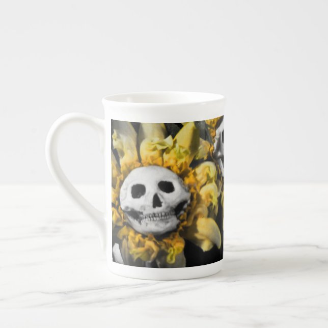 Skull Sunflowers - Blood Tea and Red String Bone China Mug (Left)