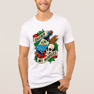 Skull & Sunset Tropical Tattoo   Unique Gift Idea Tri-Blend Shirt