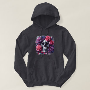 Skull Surrounded by Vibrant Roses Hoodie