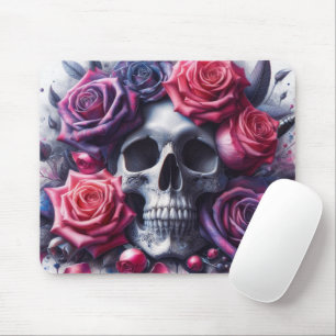 Skull Surrounded by Vibrant Roses Mouse Mat