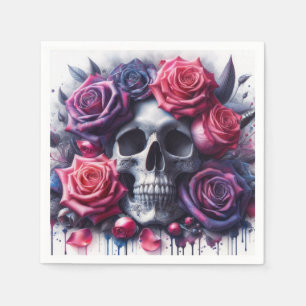 Skull Surrounded by Vibrant Roses Napkin
