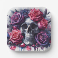 Skull Surrounded by Vibrant Roses