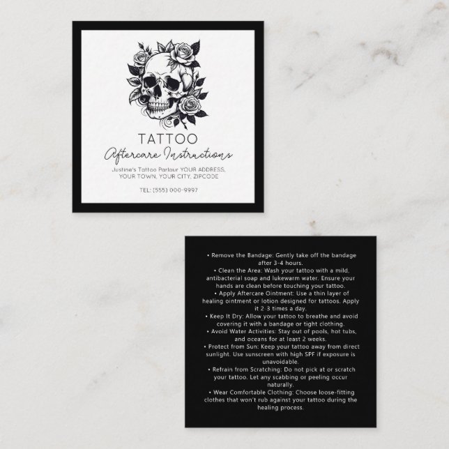 Skull Tattoo Aftercare Instructions Stylish  Square Business Card (Front/Back)