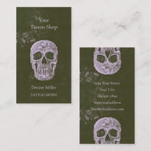 Skull Tattoo Artist Olive Green Gothic Grunge Business Card