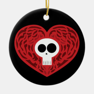 Skull Tattoo Heart Ceramic Tree Decoration