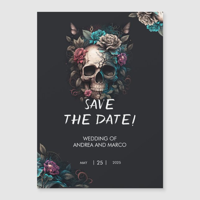 Skull Tattoo Rock and Roll Gothic Wedding Magnetic Invitation (Front)