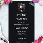 Skull Tattoo Rock and Roll Gothic Wedding Menu<br><div class="desc">Get ready to rock your wedding with this tattoo themed gothic wedding menus! This edgy and moody wedding reception menu is perfect for couples who want to add a touch of rock and roll to their special day. The black and white design features intricate skull, roses, flowers, and calligraphy script...</div>