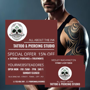 Skull Tattoo, Tattooist & Body Piercer Business Card