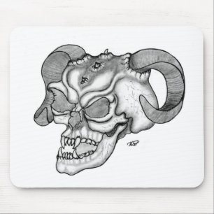 Skull Teufelschädel schwarz weiß Zeichnung Mouse Mat