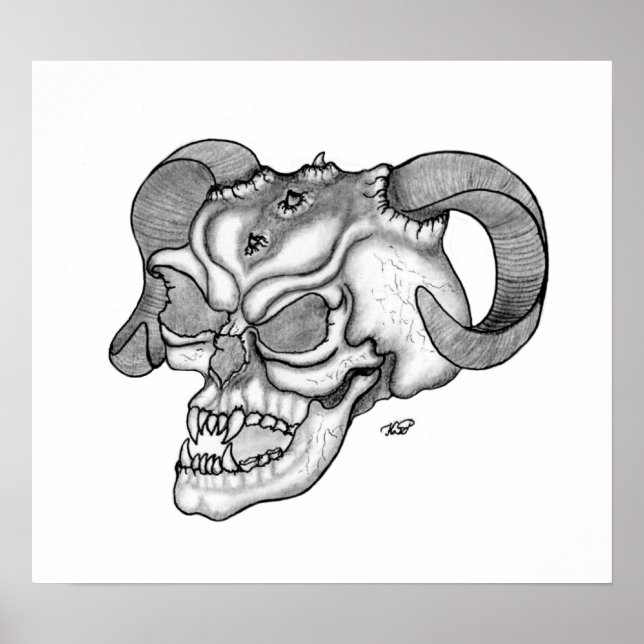 Skull Teufelschädel schwarz weiß Zeichnung Poster (Front)
