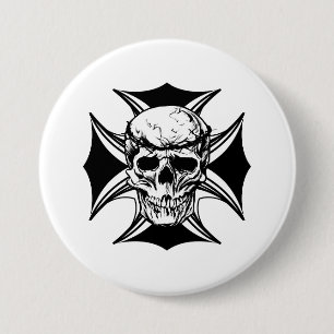 Skull thorn crown cross goth biker art 7.5 Cm Round Badge