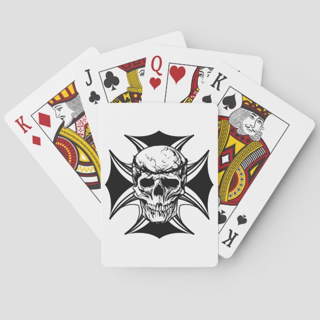  Skull thorn crown cross goth biker art Playing Cards (Back)