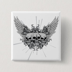 Skull ~ Three Skulls Wings Winged 15 Cm Square Badge