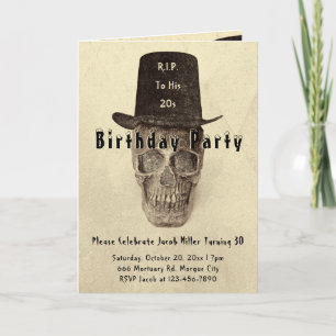Skull Top Hat Vintage Sepia RIP To His 20s Invitation