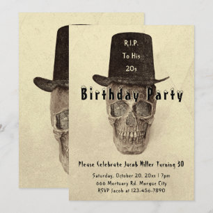Skull Top Hat Vintage Sepia RIP To His 20s Invitation