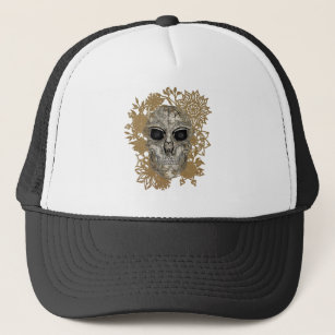 Skull, Totenkopf mit Blumen und Ornamenten Trucker Hat
