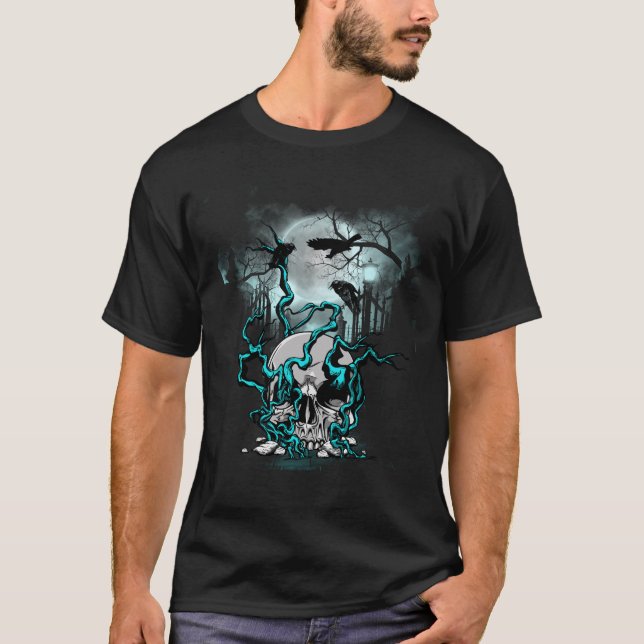 Skull Tree, Moon Night Crows Men's  Dark T-Shirt (Front)