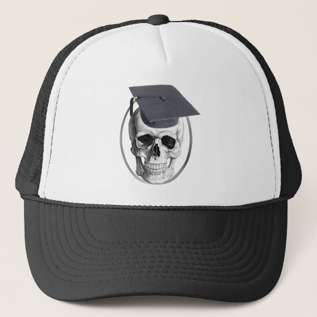 Skull Truck Driving School Graduate Trucker Hat (Front)