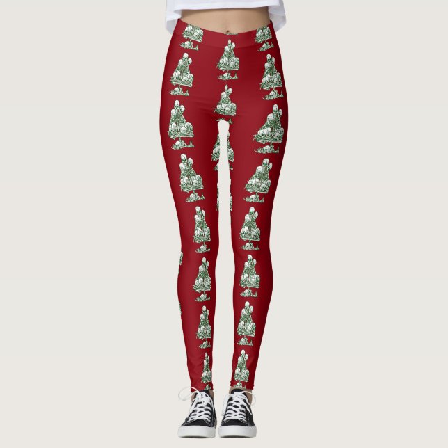skull ugly christmas tree skeleton gothic leggings (Front)