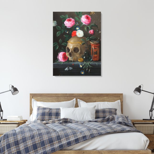 Skull Vanitas Still Life Jan van Kessel Canvas Print (Insitu(Bedroom))