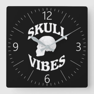 Skull vibes square wall clock