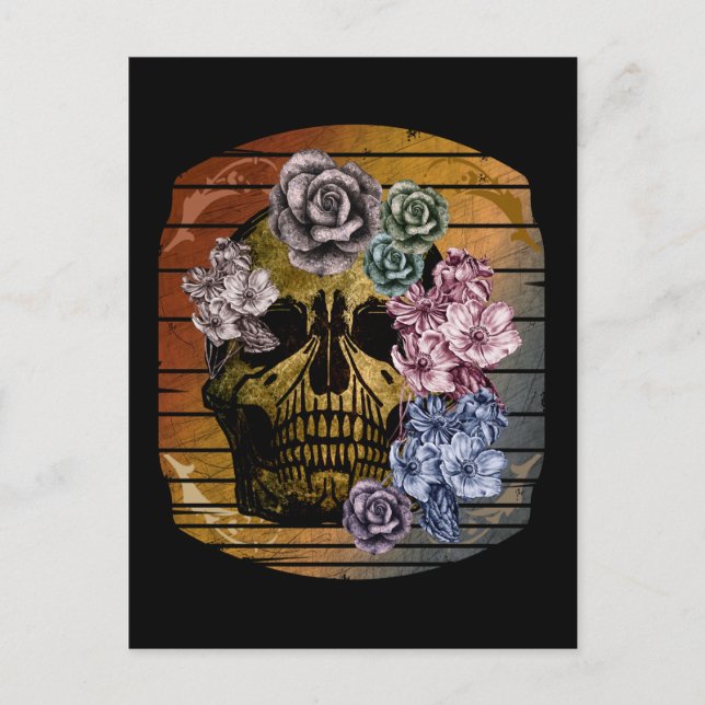 SKULL VINTAGE FLORAL POSTCARD (Front)