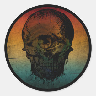SKULL VINTAGE HALLOWEEN HORROR GIFT  CLASSIC ROUND STICKER
