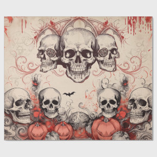 Skull Vintage Style Halloween Decoupage Wrapping Paper
