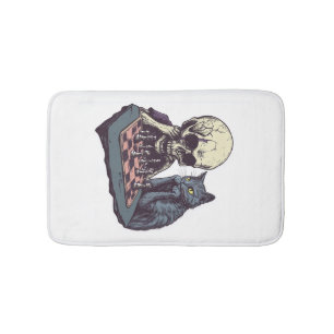 Skull vs Cat � Funny Chess Battle Bath Mat