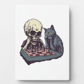 Skull vs Cat � Funny Chess Battle Plaque