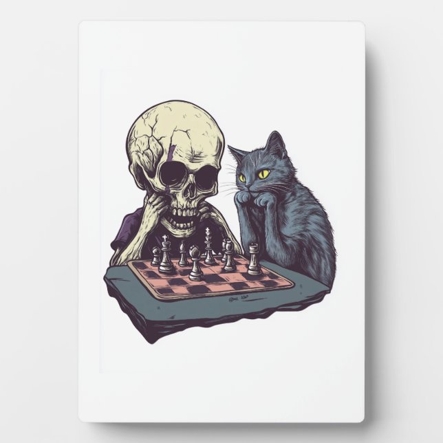 Skull vs Cat � Funny Chess Battle Plaque (Front)
