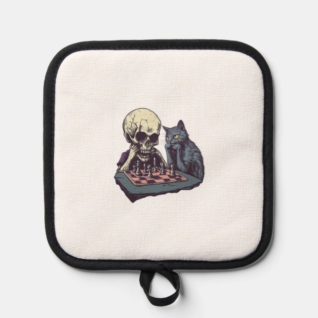 Skull vs Cat � Funny Chess Battle Pot Holder (Front)