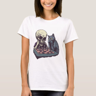 Skull vs Cat � Funny Chess Battle T-Shirt
