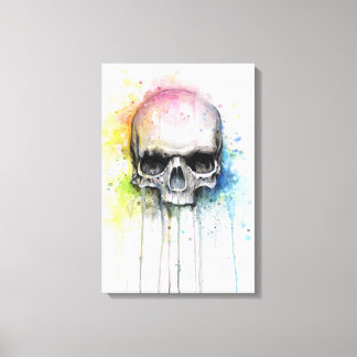 Skull Watercolor Painting Colourful Canvas Print