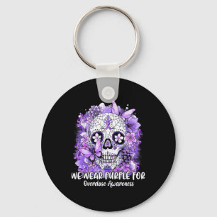 Skull We Wear Purple For Overdose Awareness Key Ring